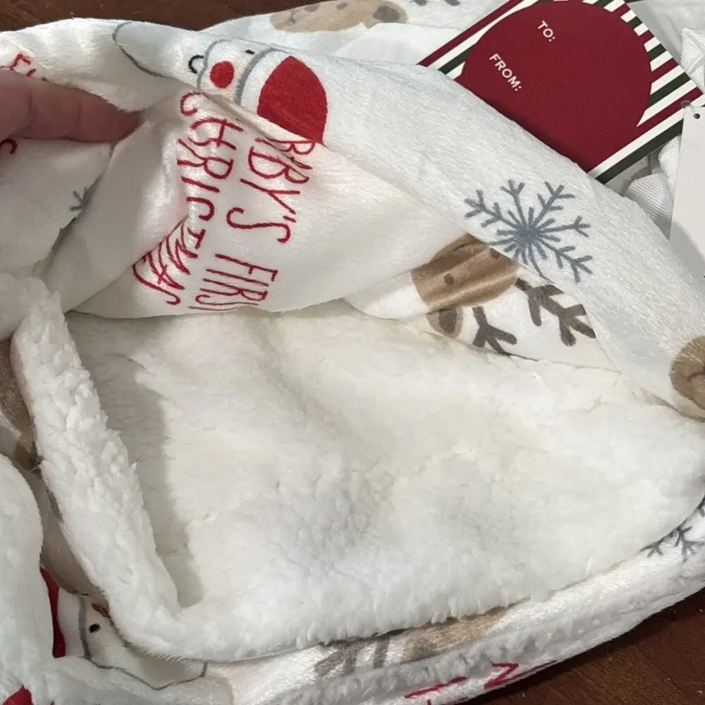 Baby Thro Baby’s First Christmas Plush Sherpa Blanket Santa Reindeer Snowflake